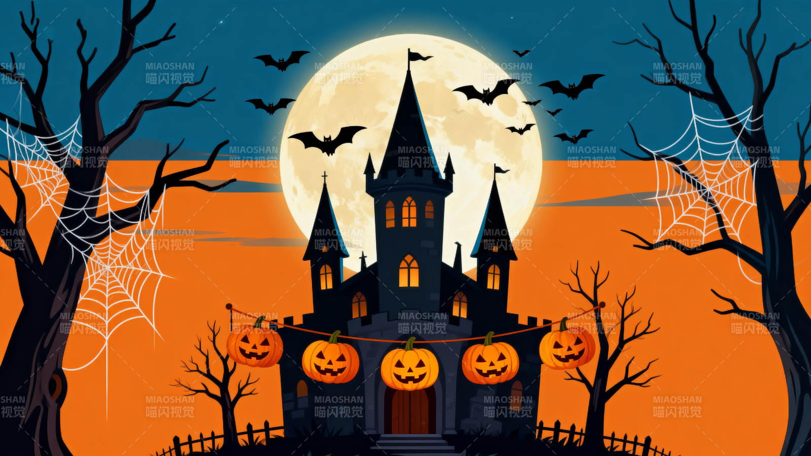 万圣节古堡南瓜灯图片