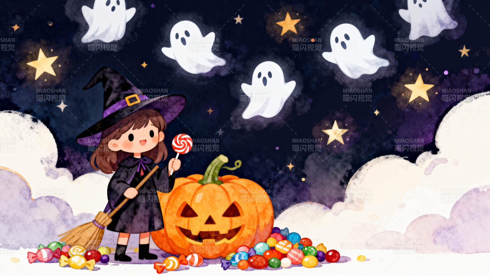 万圣节女巫与南瓜糖果图片