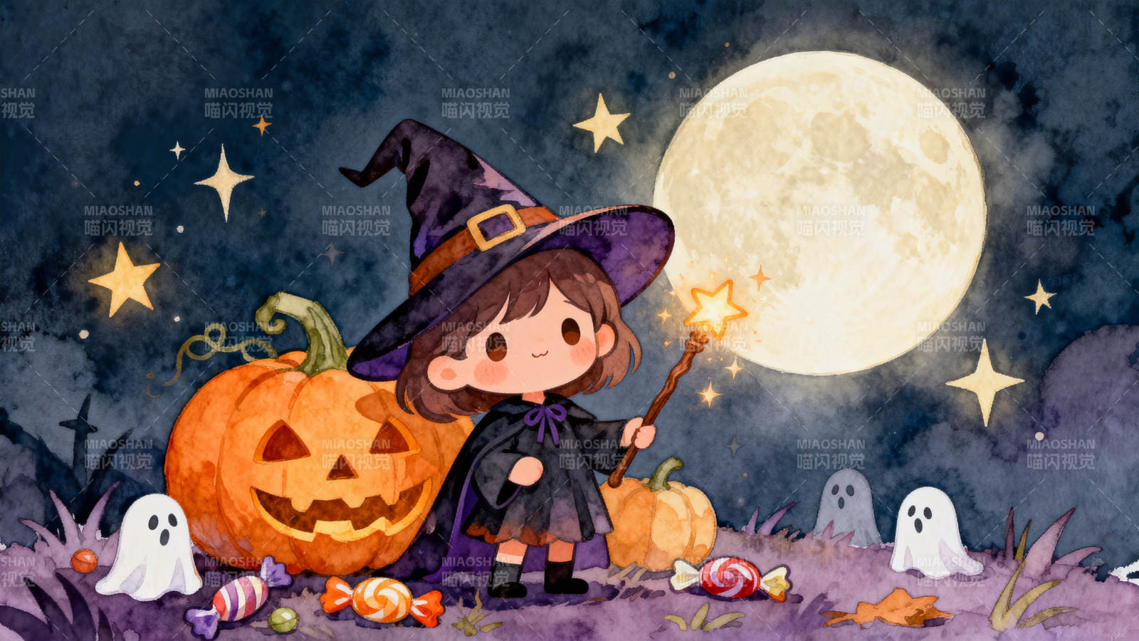 万圣节女巫与南瓜灯图片