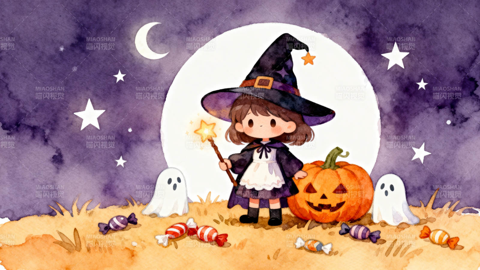 万圣节女巫与南瓜灯图片