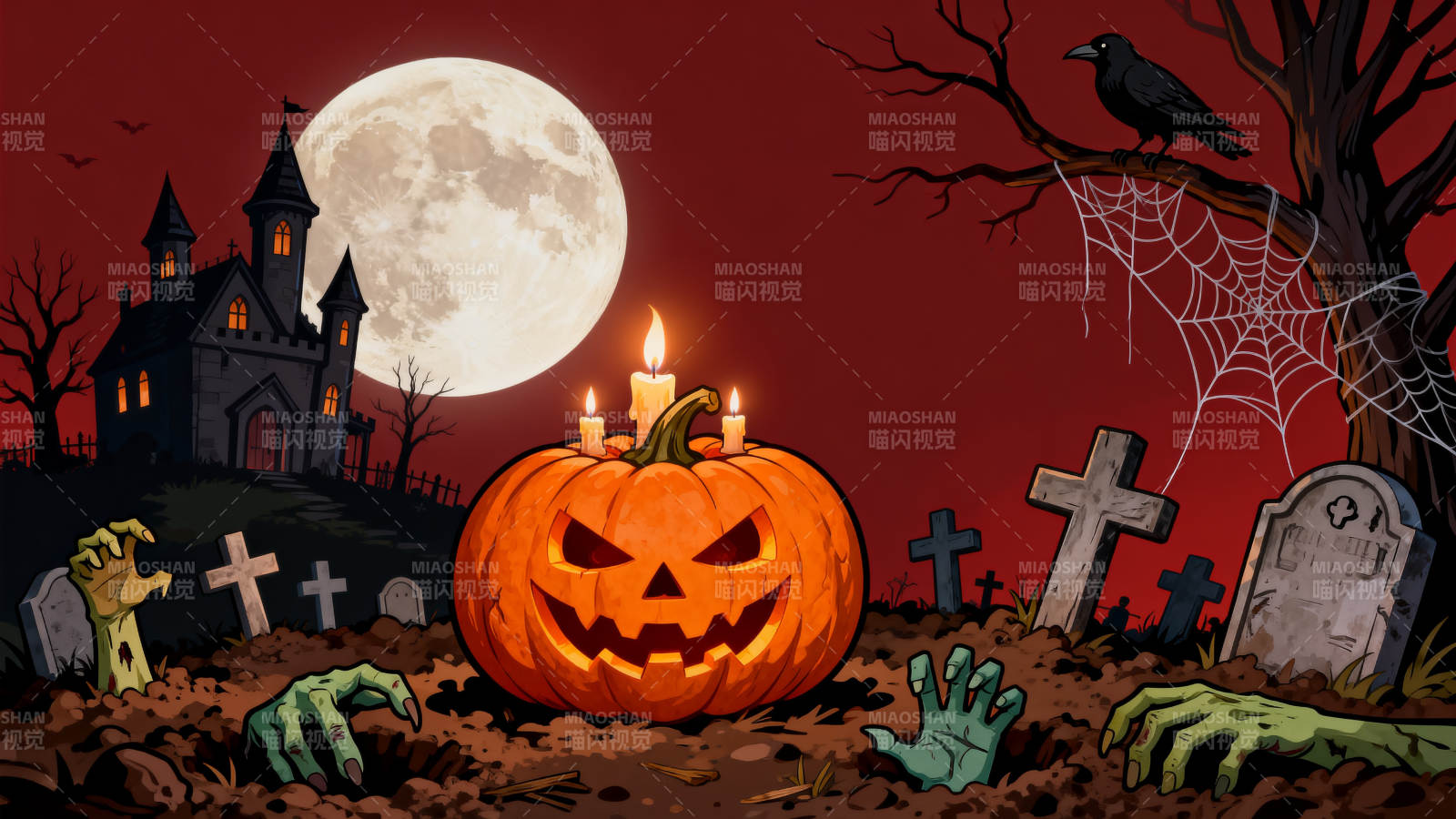 万圣节南瓜墓地场景图片