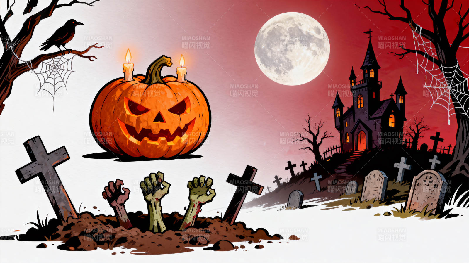 万圣节南瓜与恐怖墓地图片