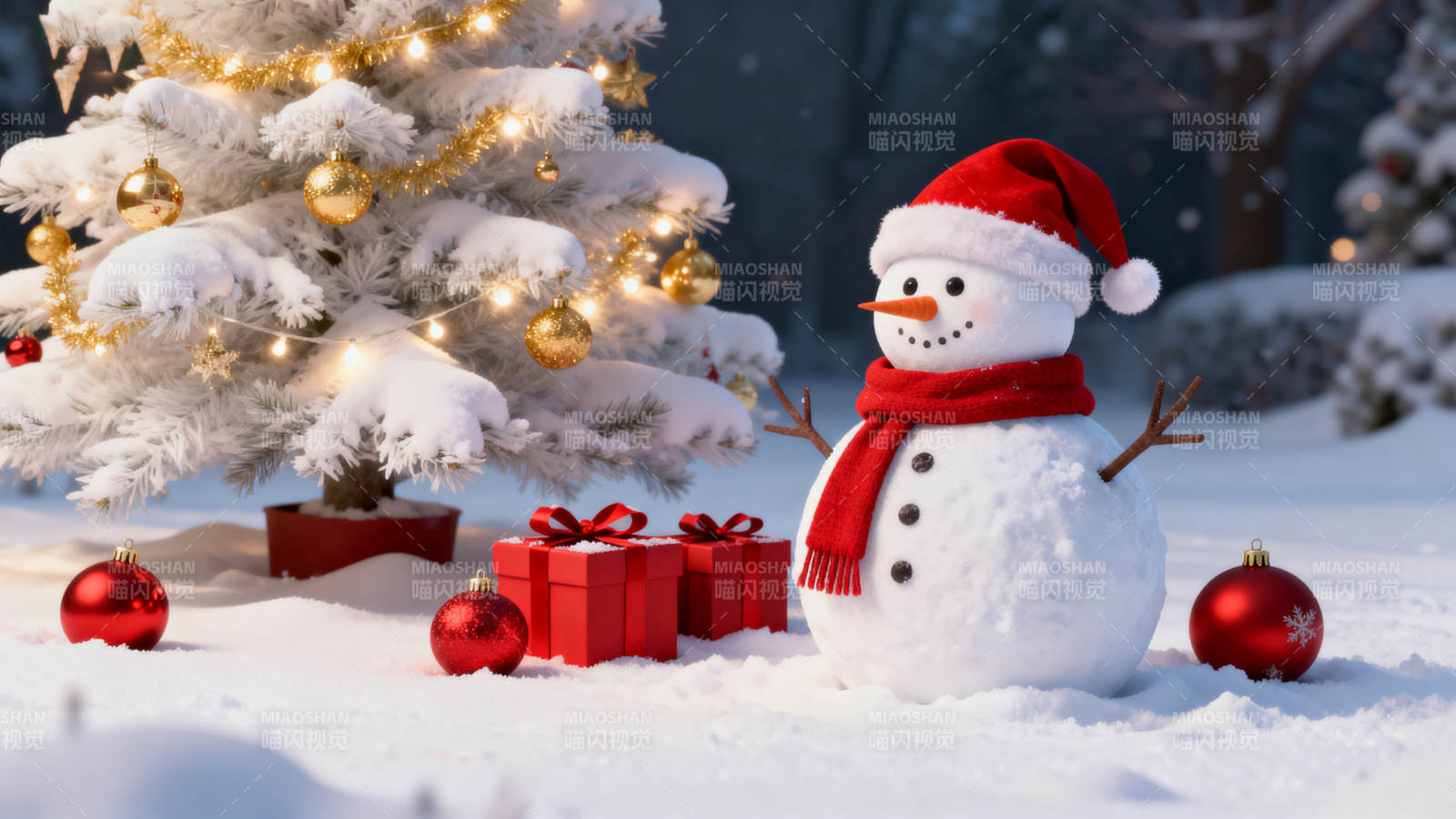 雪人圣诞树节日礼物图片