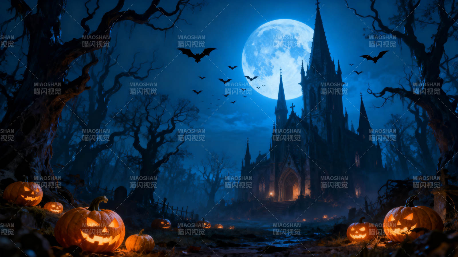 万圣节古堡南瓜灯之夜图片