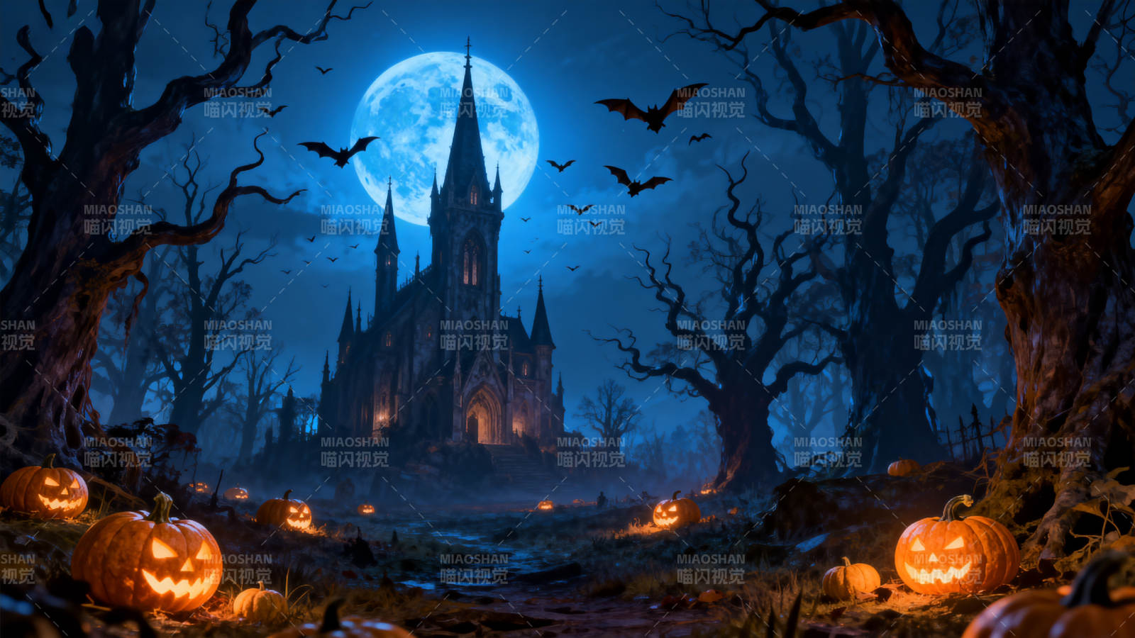 万圣节古堡南瓜灯之夜图片