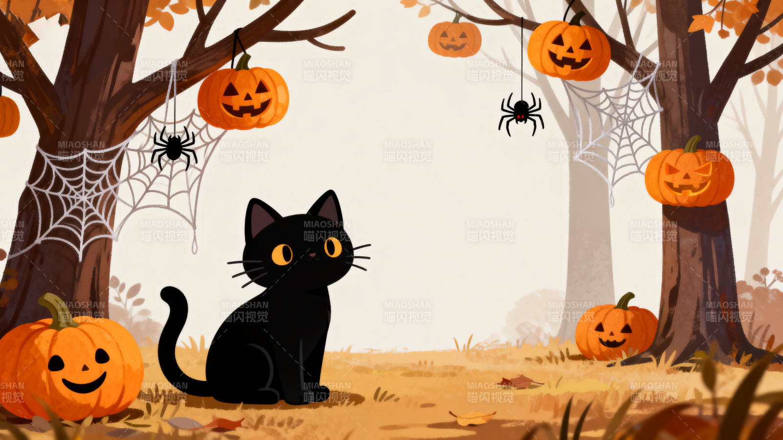万圣节黑猫与南瓜灯图片