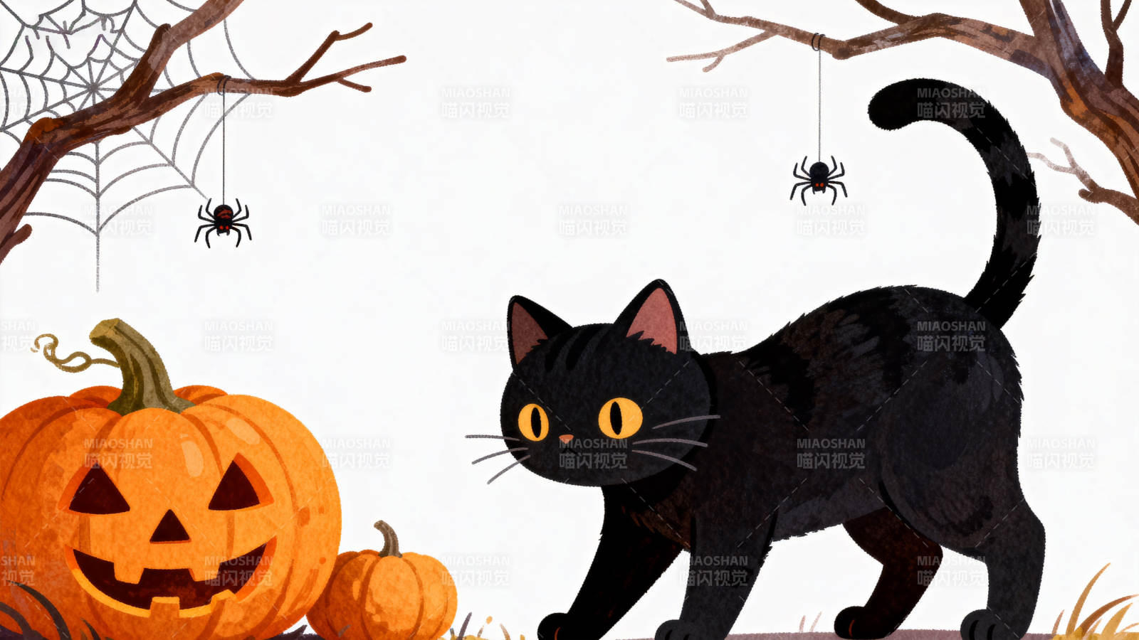 万圣节黑猫与南瓜灯图片