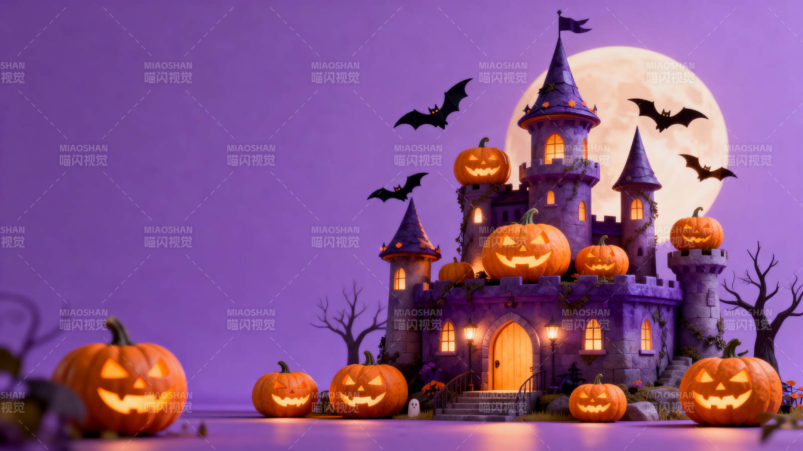 万圣节南瓜城堡与满月图片