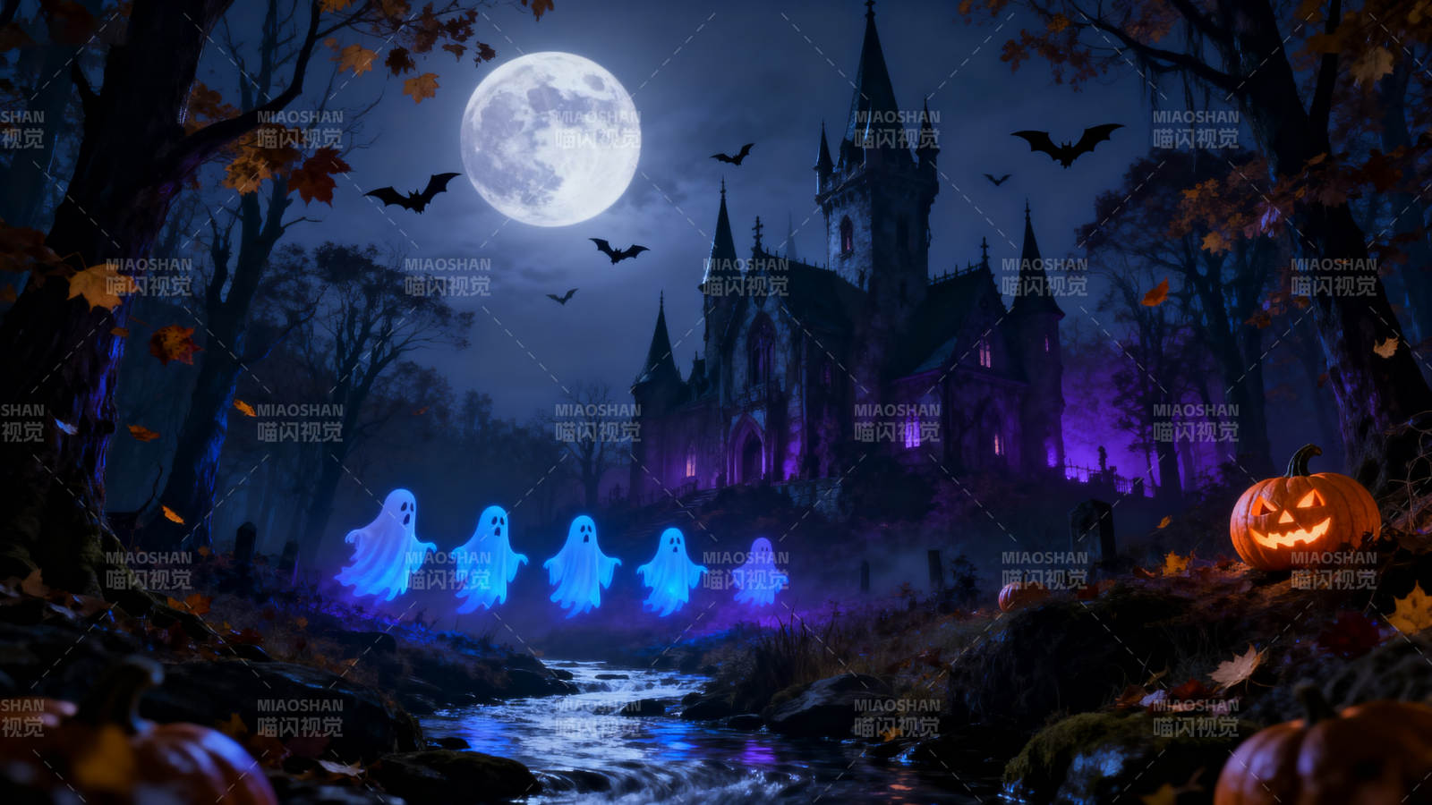 万圣节古堡幽灵之夜图片