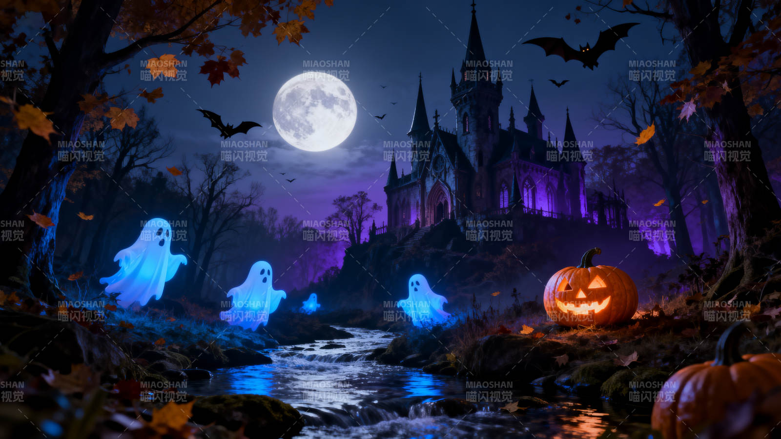 万圣节幽灵古堡之夜图片