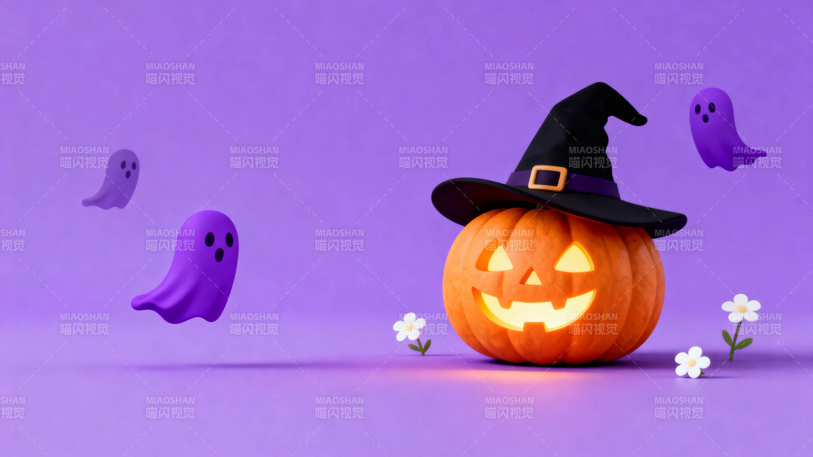 万圣节南瓜灯与幽灵图片