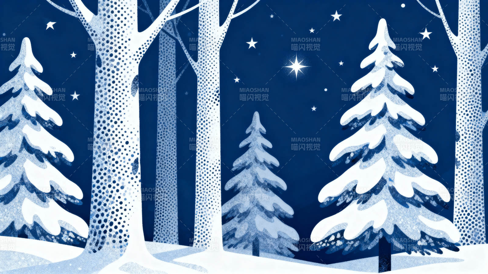 冬夜雪林静谧星空图片