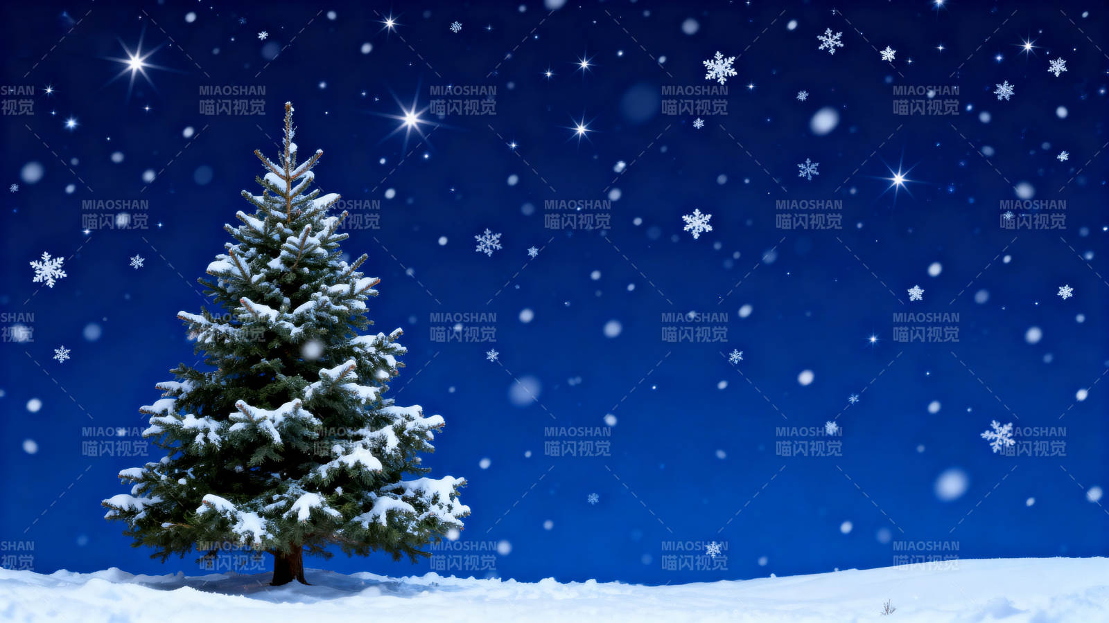 雪中圣诞树冬日雪景图片