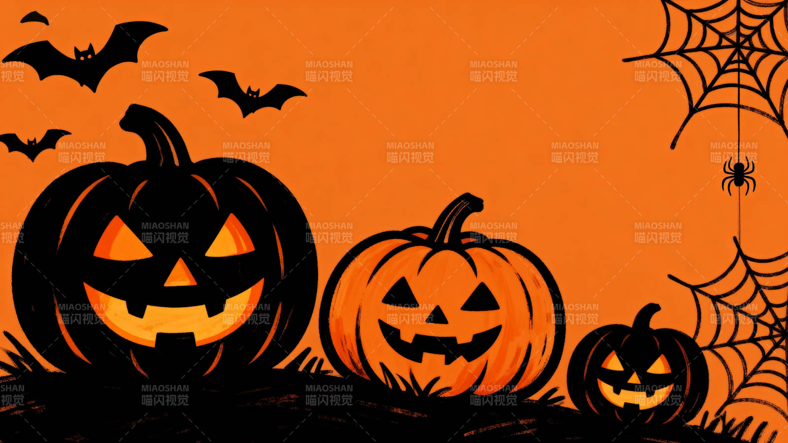 万圣节南瓜灯与蜘蛛网图片