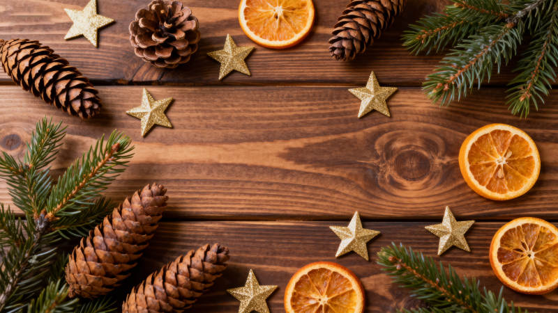 圣诞节木质背景装饰图片