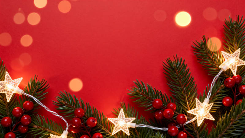 红色背景圣诞装饰图片
