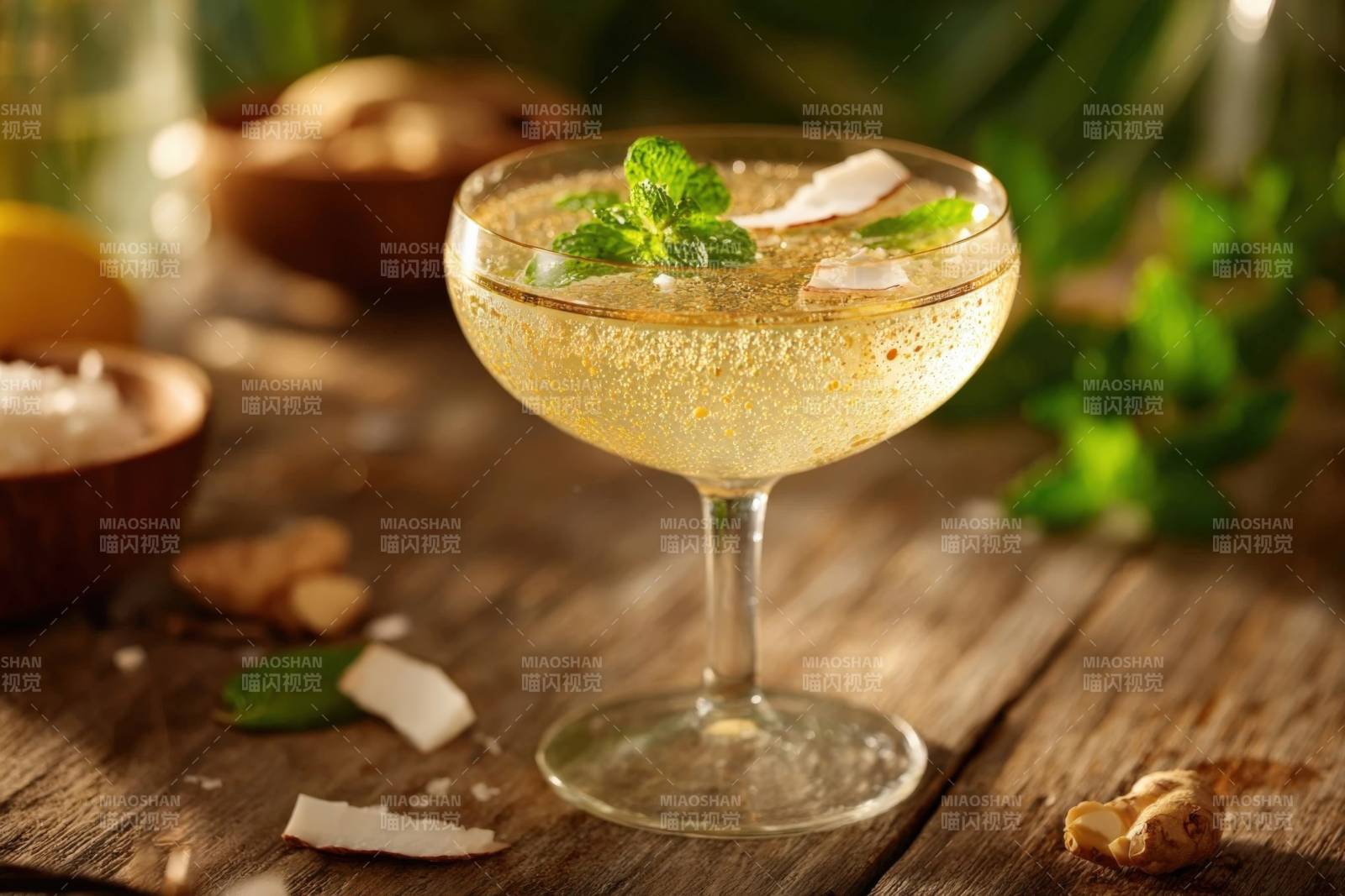 薄荷椰香鸡尾酒特写图片