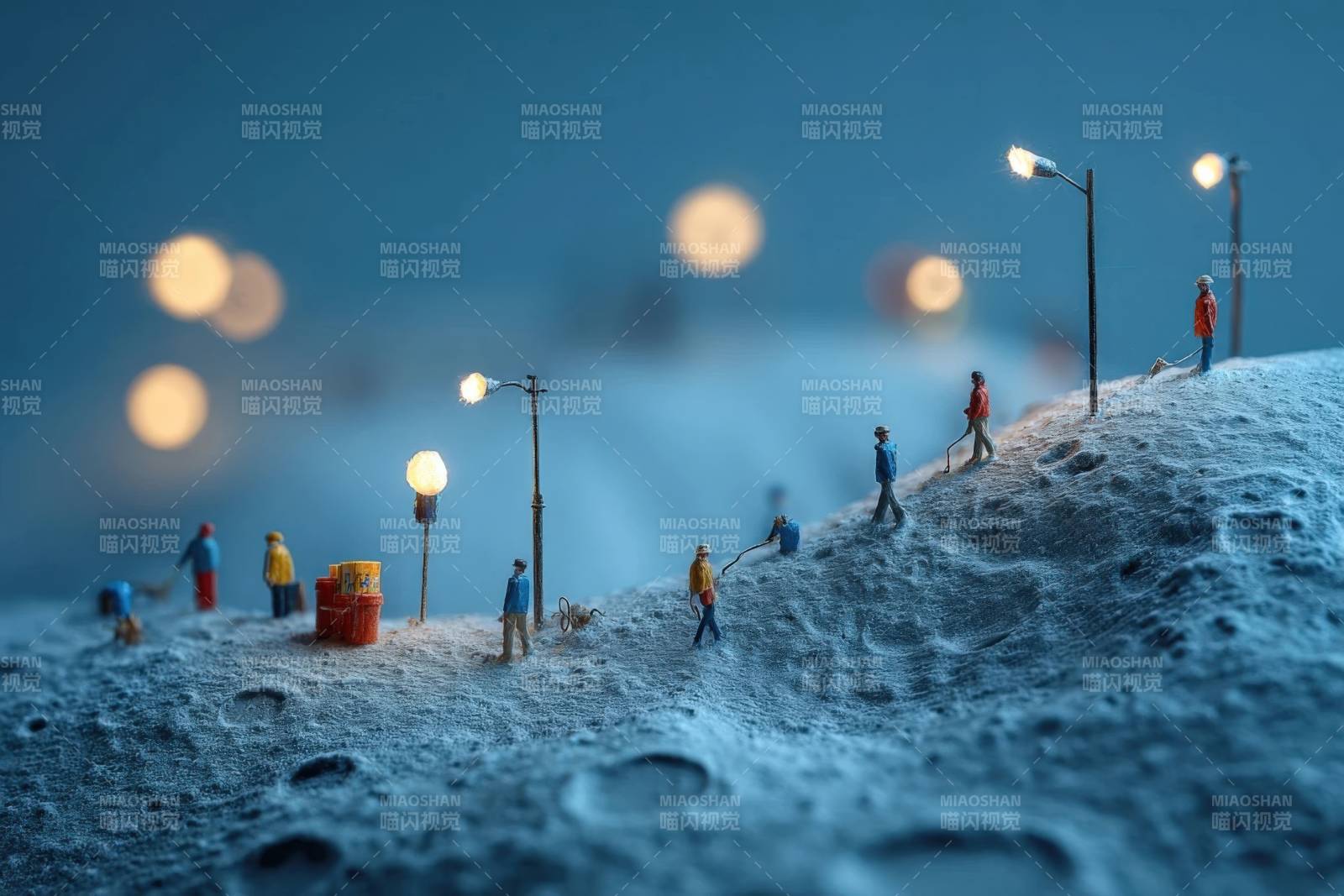 雪地小人街灯夜景图片