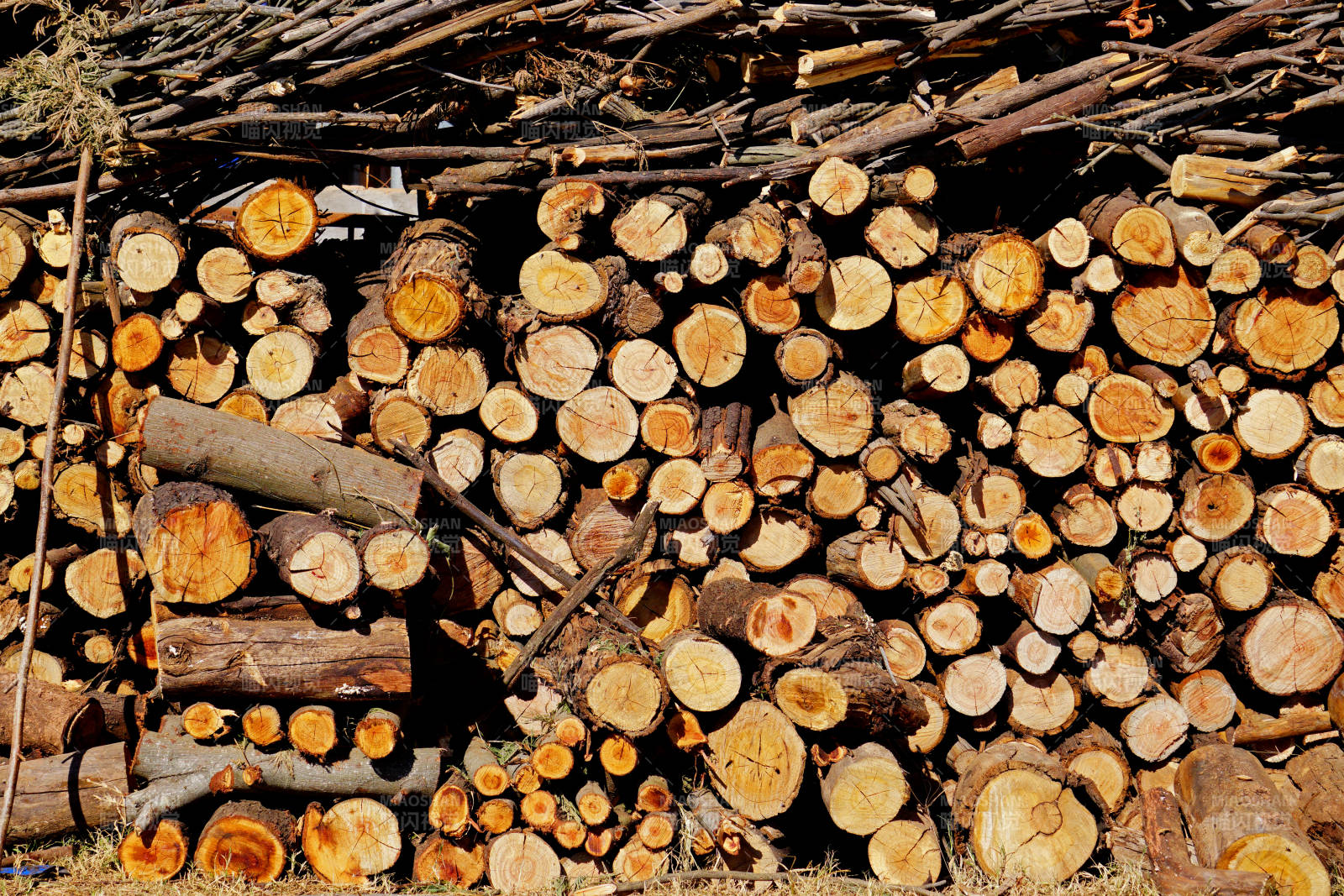 整齐堆放的原木图片