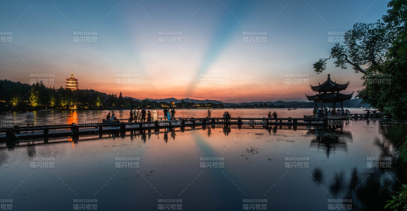 西湖夕照美景图片