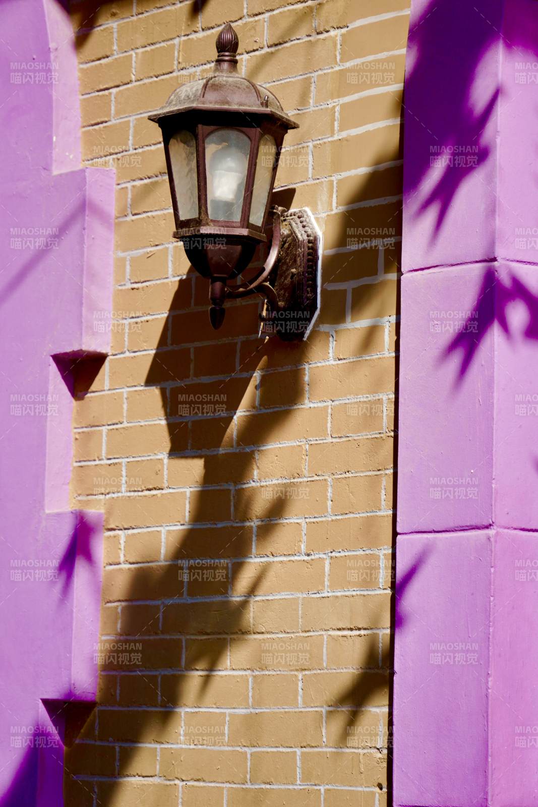 紫墙砖壁灯影图片