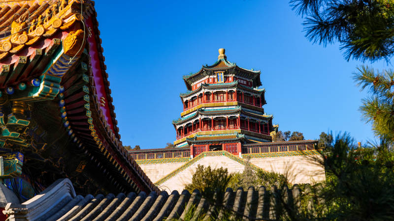颐和园佛香阁映蓝天图片