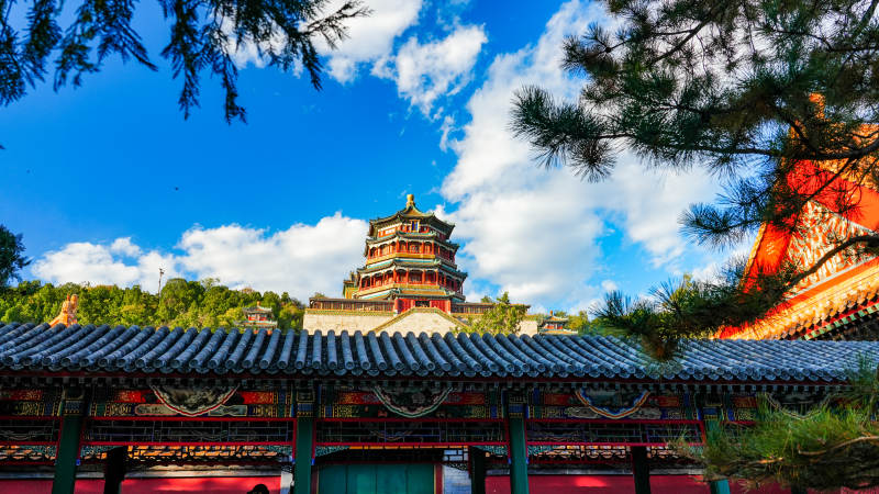 颐和园佛香阁映蓝天图片
