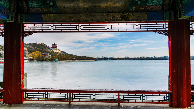 颐和园湖光山色映古亭图片