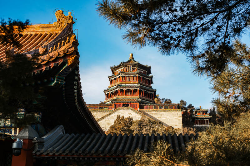 颐和园佛香阁 古塔映松影图片