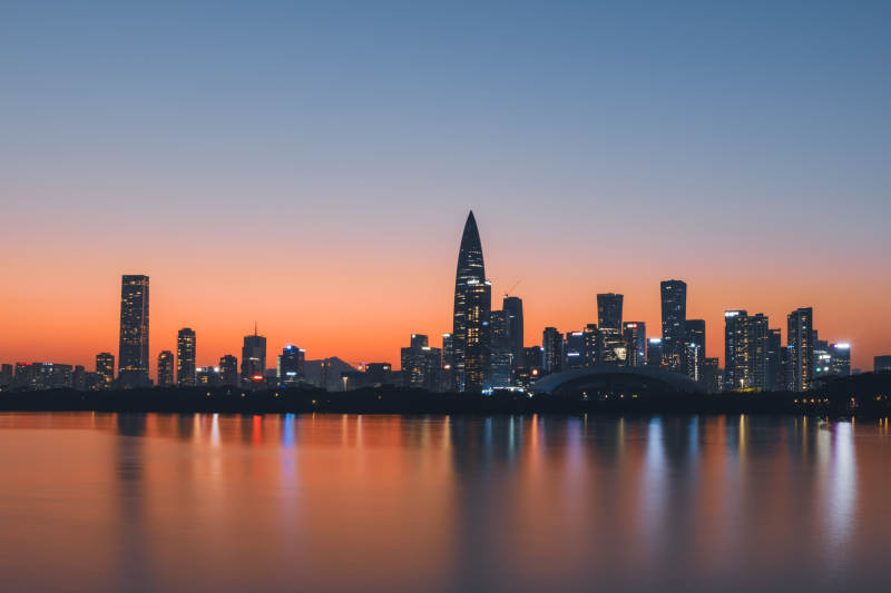 城市夜景倒影图片