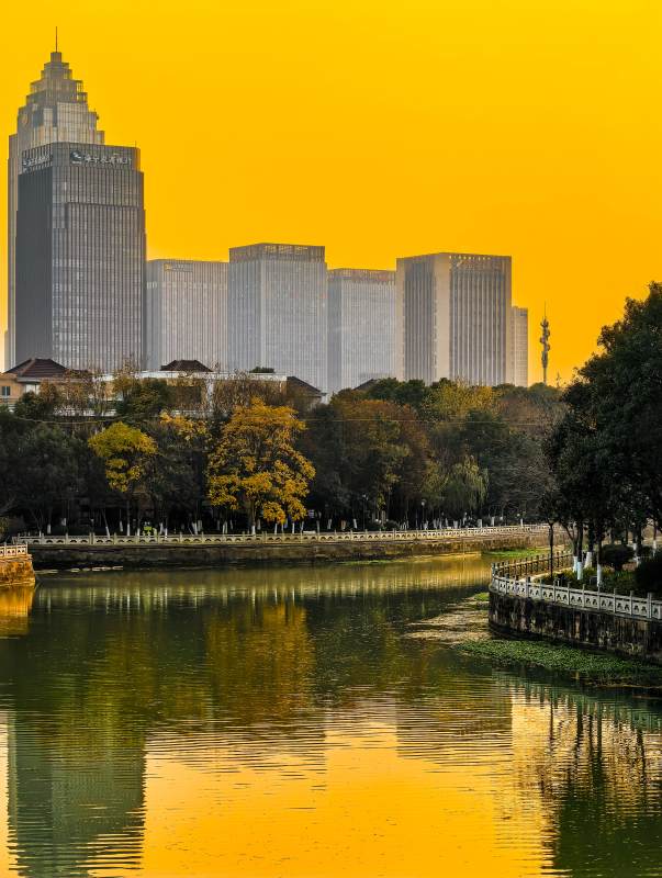 现代城市高楼与河流倒影 浙江图片