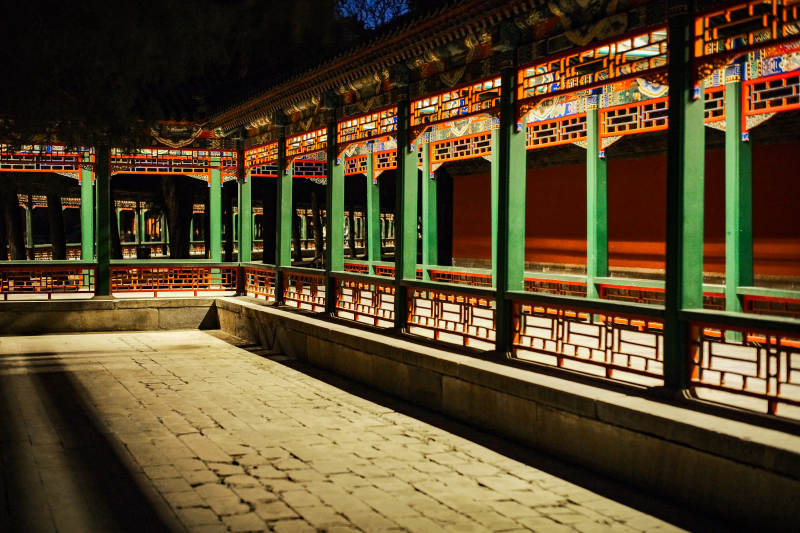 颐和园长廊 夜色中的长廊图片