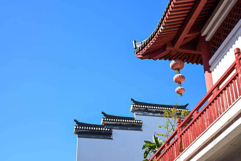 深圳文博宫古建筑屋檐特写图片