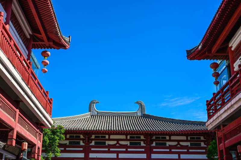 深圳文博宫古建筑屋檐特写图片