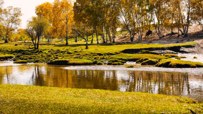 秋日湖畔风光图片