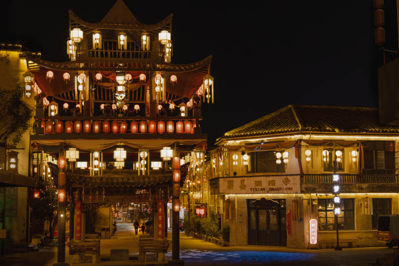黟县古城夜景图片