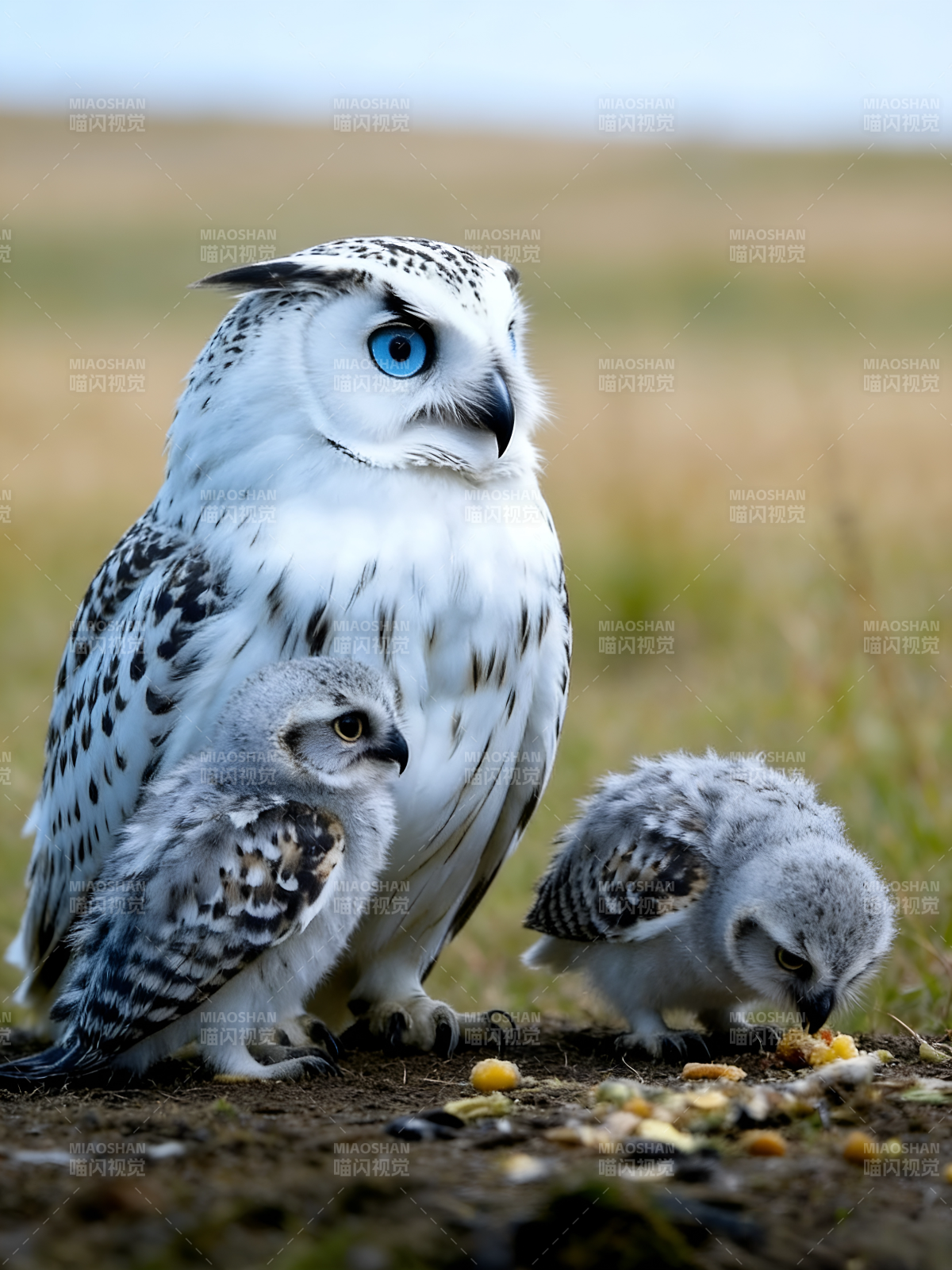 雪鸮一家三口图片