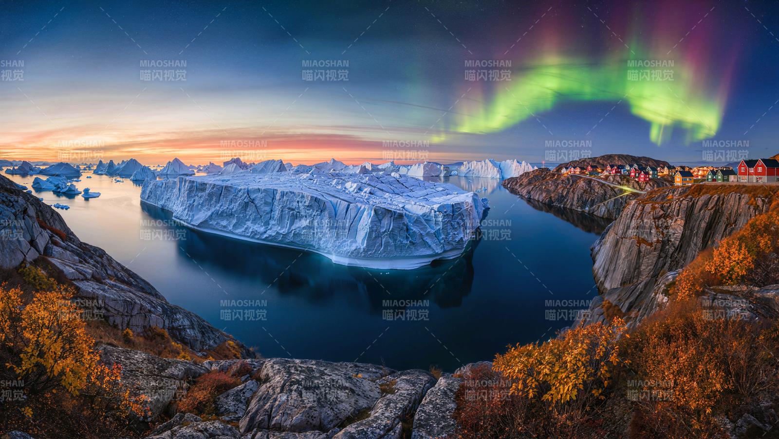 极光冰川夜景图片