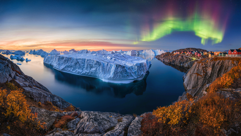 极光冰川夜景图片