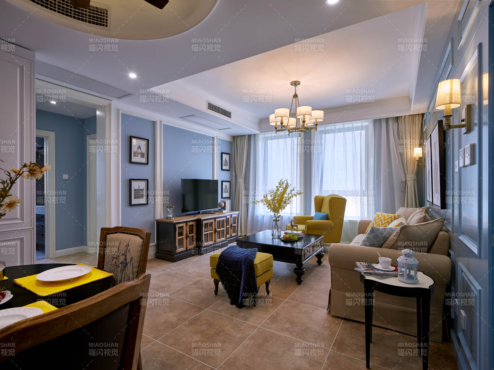 现代客厅温馨布置图片