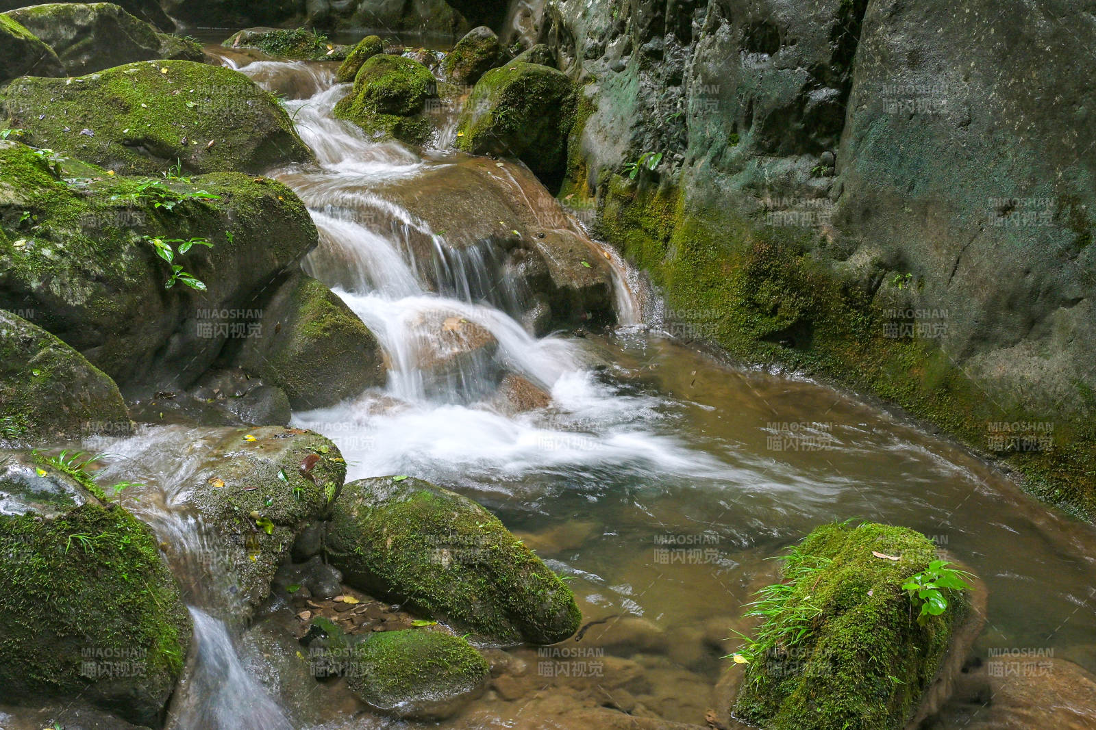 溪流潺潺过石间图片