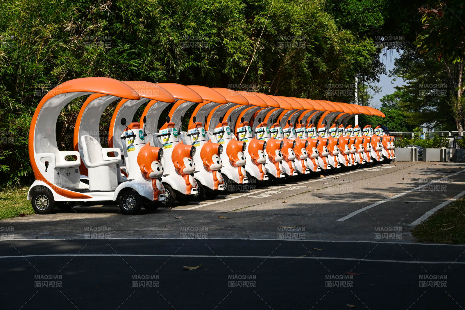 橙色电瓶车整齐排列图片