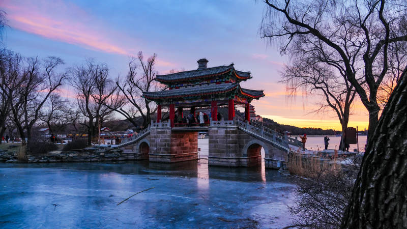 颐和园夕阳下的豳风桥美景图片