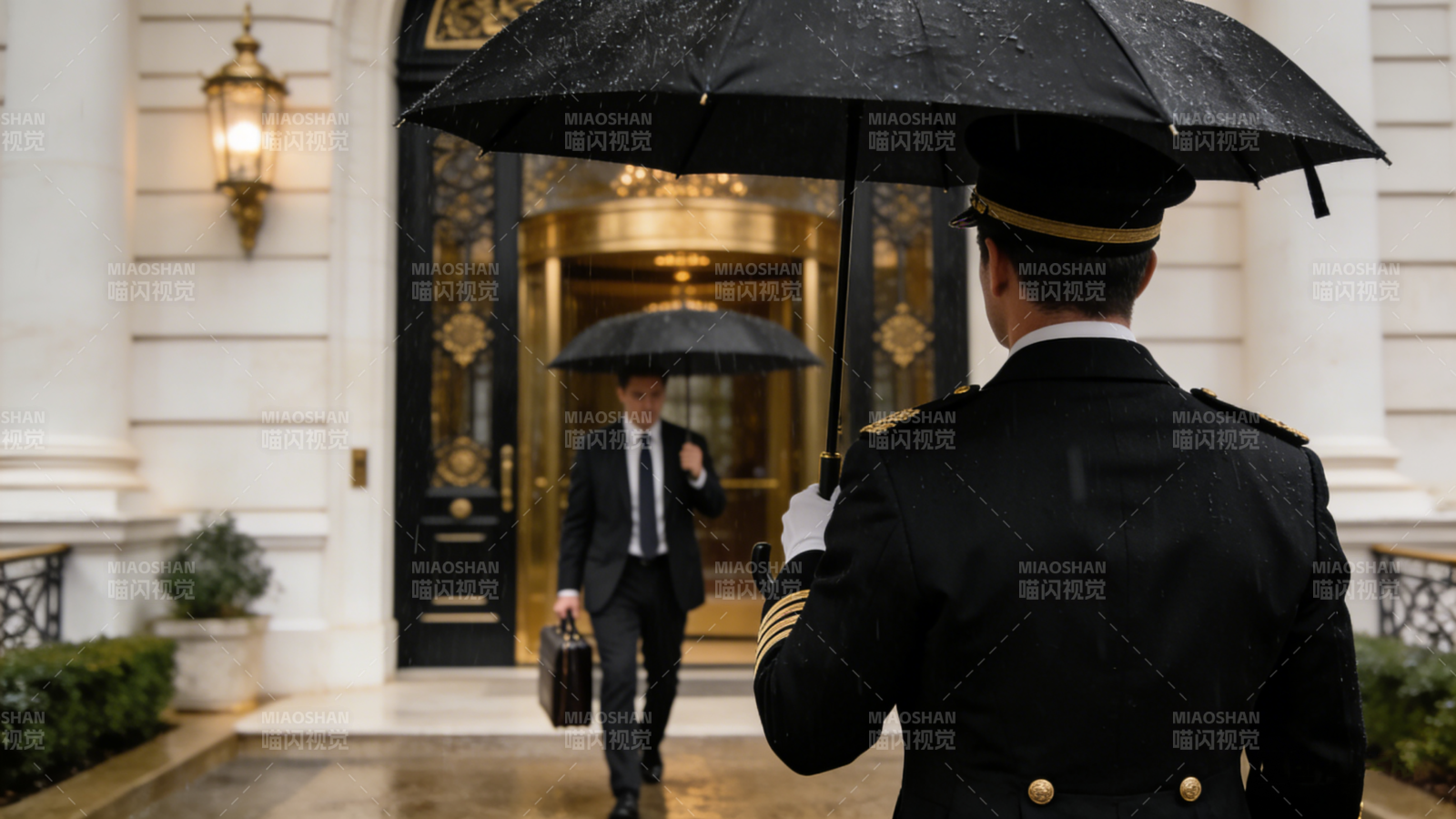 雨中礼宾迎客图片