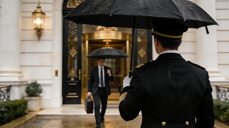 雨中礼宾迎客图片