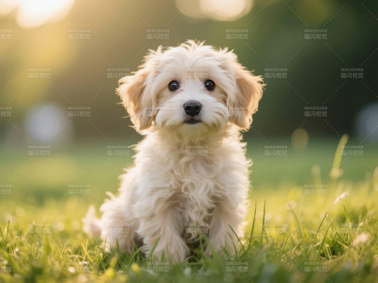 萌犬草地上图片