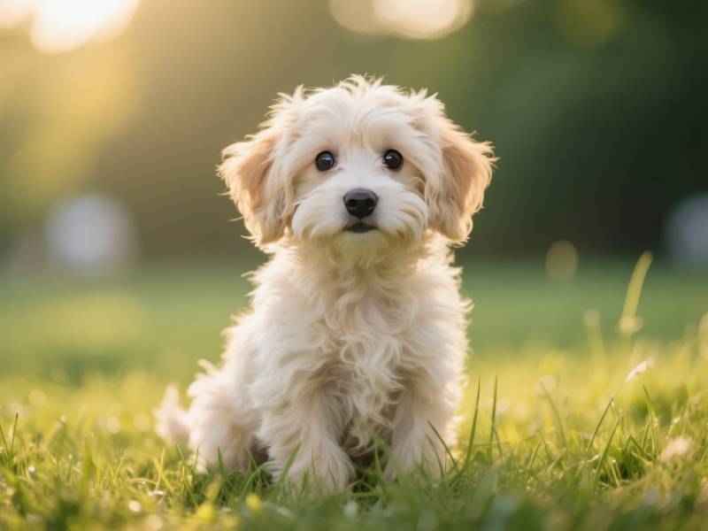 萌犬草地上图片