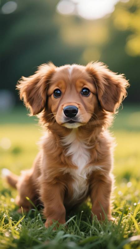 萌犬草地上图片