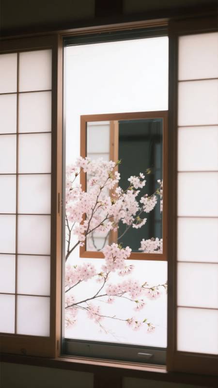 樱花映窗图片