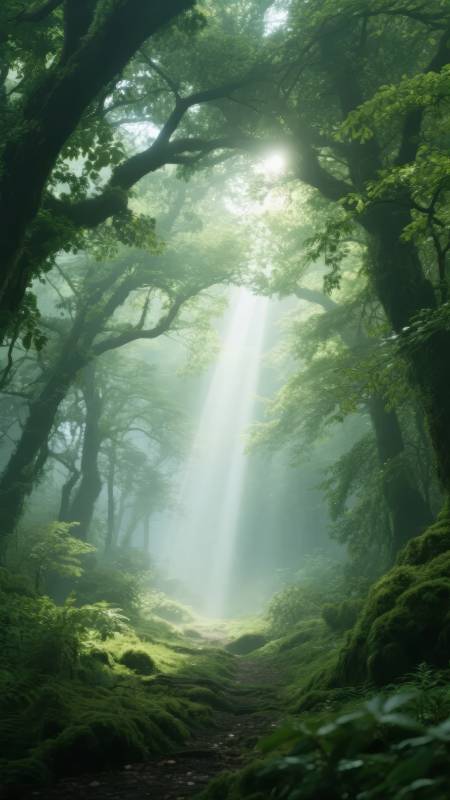 晨光穿透密林图片